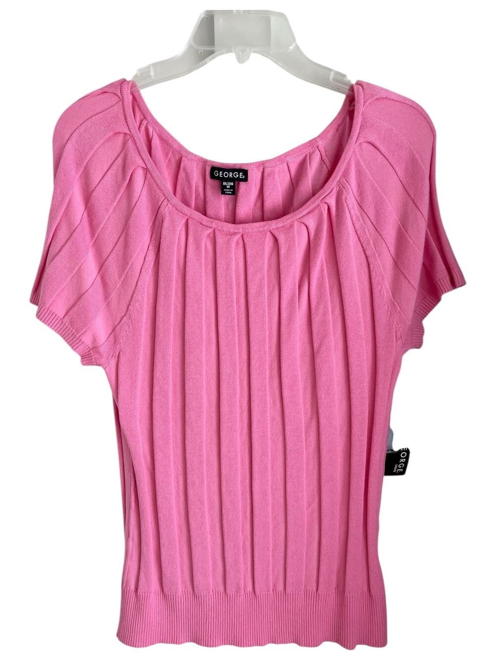 Pink Ribbed Lightweight Sweater Short Sleeve Scoop Neck by George NEW
